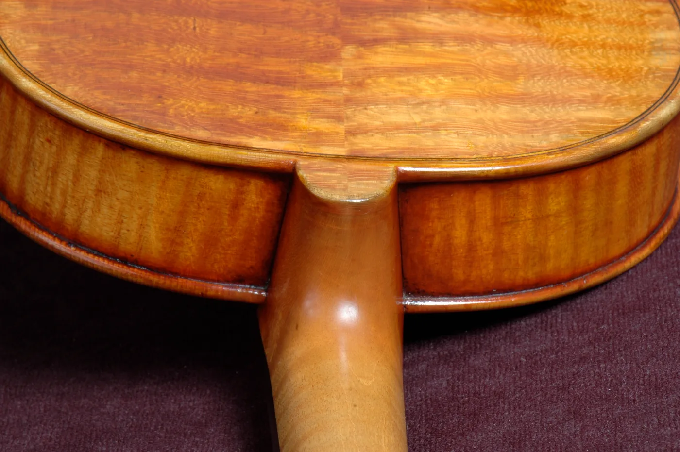 The neck heel and button of a violin where the neck joins the body.